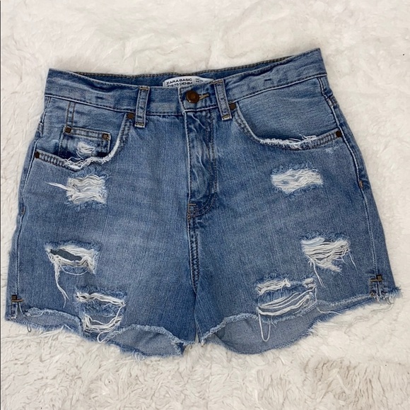 Zara Pants - Zara destroyed denim shorts raw hem high rise 2